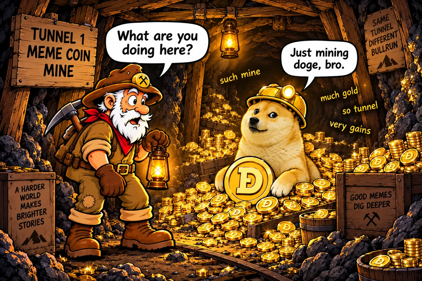Old Jim meets a dog mining coins in tunnel one